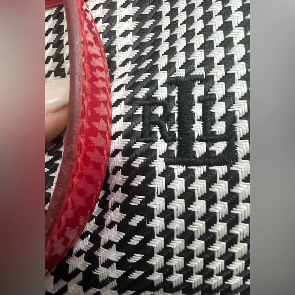 Lauren Ralph Lauren Houndstooth Red Patent Trim Zip Satchel - Picture 4 of 6